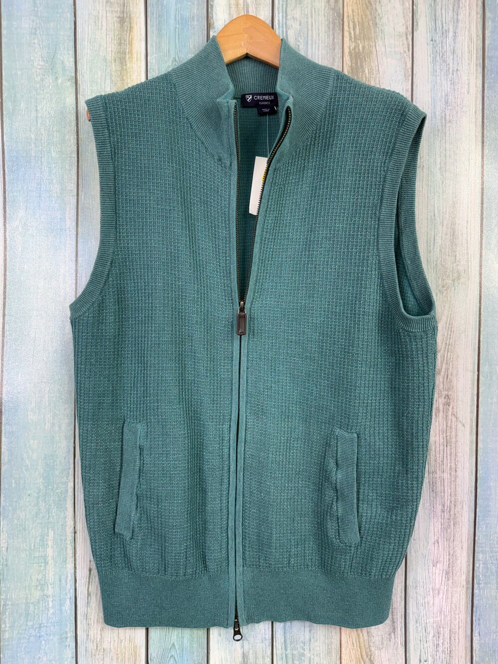 Cremieux Classics Teal Knit Full Zip Vest NEW 100% Cotton Sleeveless Jacket